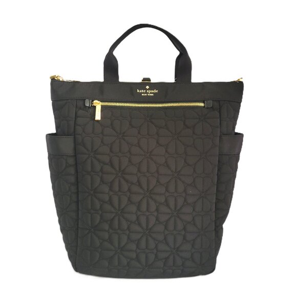 Kate Spade KK161 Spade Flower Quilted Fabric Convertible Backpack Laptop Black - Picture 2 of 7